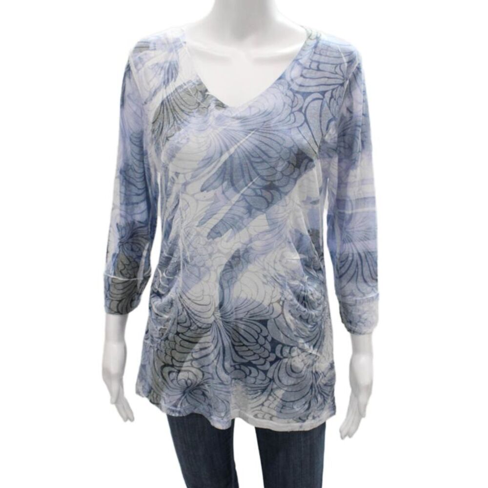 Cubism Womens Tunic Blouse Multicolor V Neck 3/4 Sleeve Rayon Fall Size L